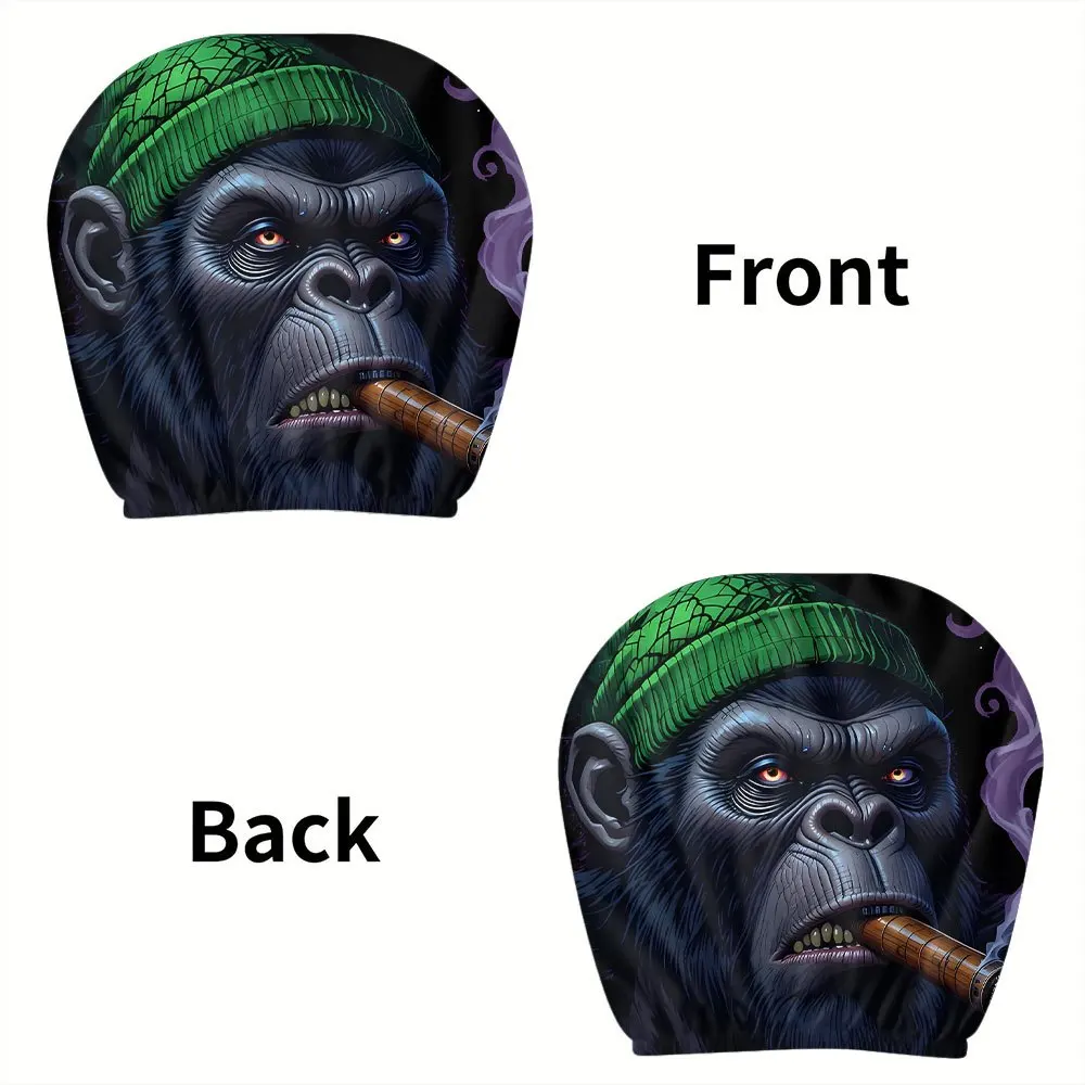 Cool Gorilla Cigar Breathable Car Headrest Cover Two-piece set, tough guy with car decoration, a holiday gift for family