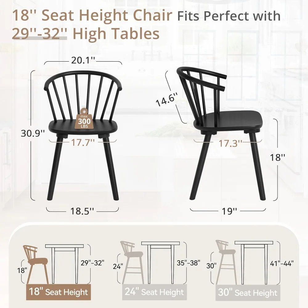 Dining Chairs ,Farmhouse Wood Dining Chairs with Semicircular Backrest, Spindle Dining Chair for Kitchen and Room