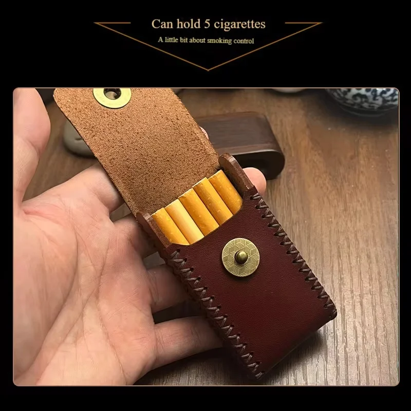 

Full Grain Leather Cigarette Case Handstitched 5 Cigarettes Capacity Mini Portable Pocket Tobacco Storage Holder