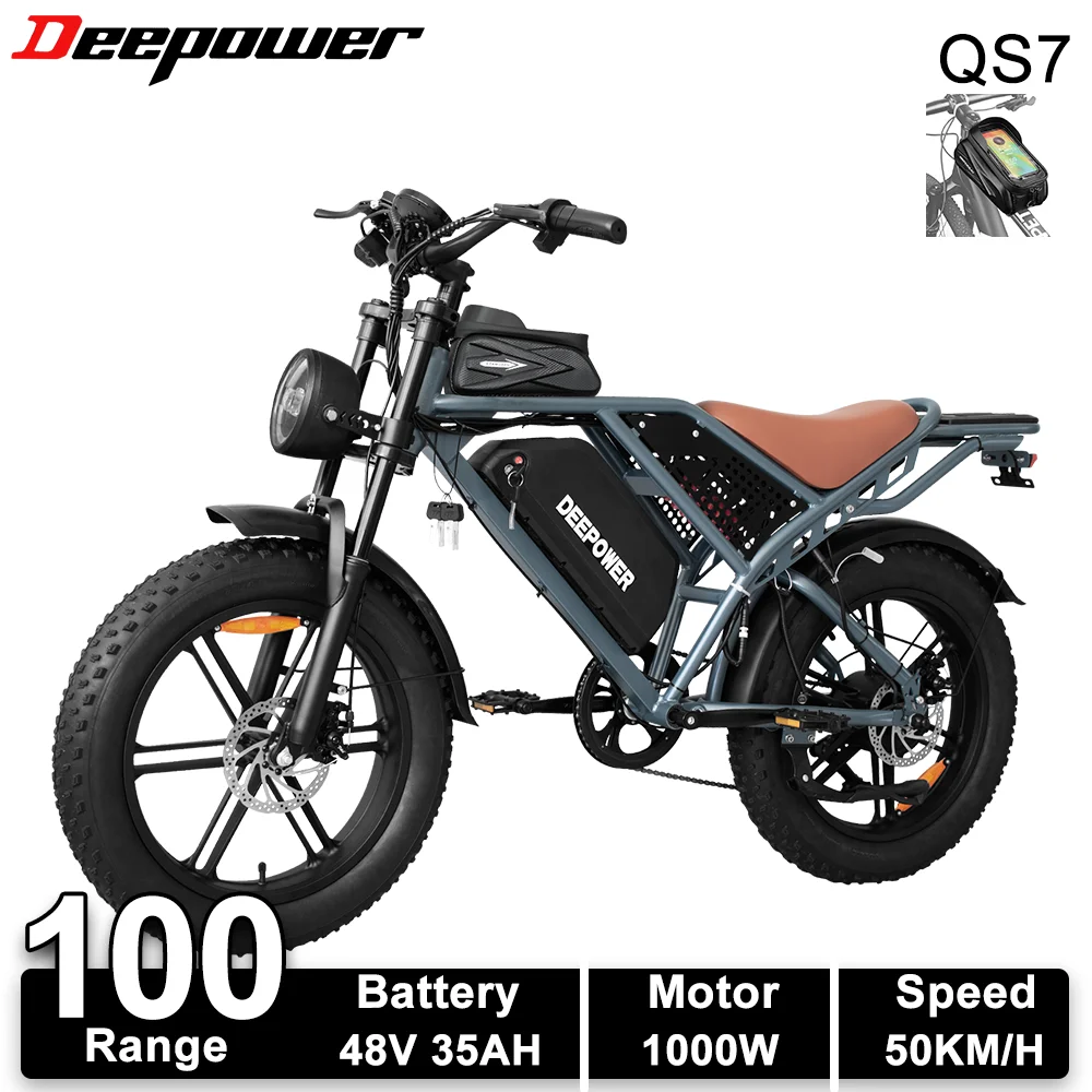 DEEPOWER QS7 Adult Electric Bike 1000W 48V 60Ah Dual Battery Off-Road Electric Bicycle 20 Inch Dual Suspension All-Terrain Ebike image 4