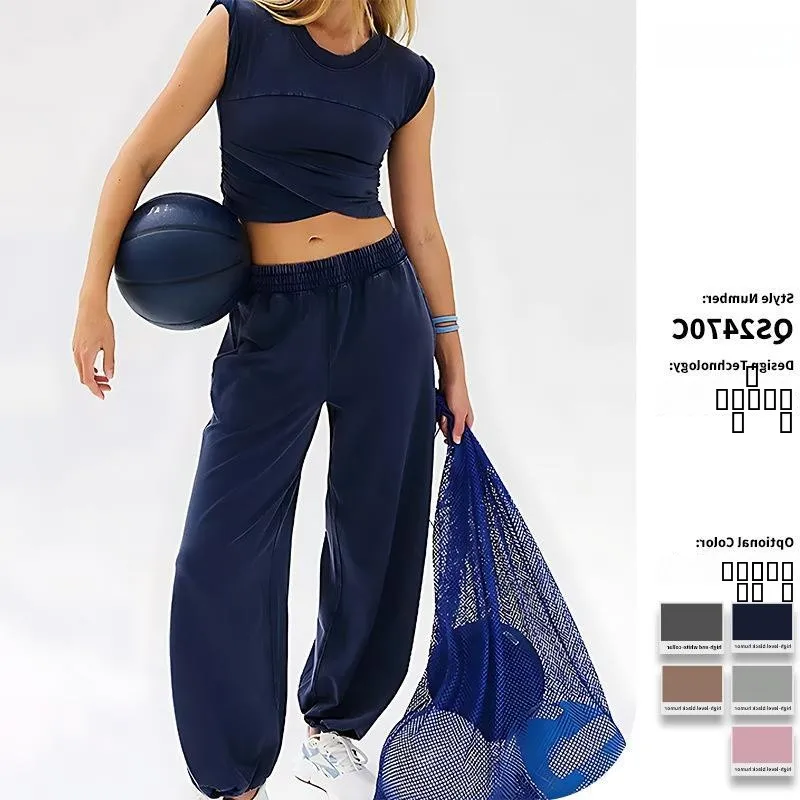 

Casual Sleeveless Pure Color Ladies Sportswear Set with Pockets Two-Piece Short Style Cross-Border Women's Fashion Outfit