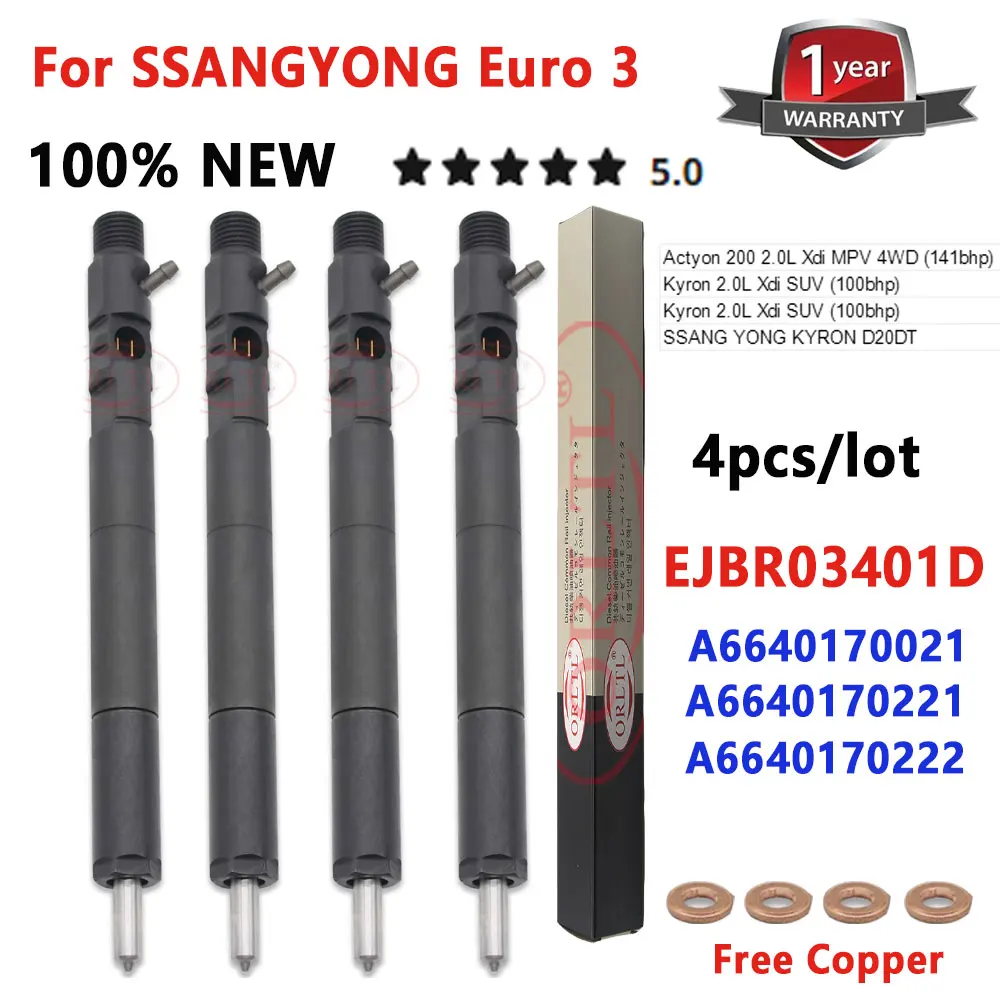 4 PCS New A6640170021 Diesel Injector EJBR03401D Fuel Injection Nozzle 6640170221 For SsangYong Actyon Kyron 2.0L 3401D
