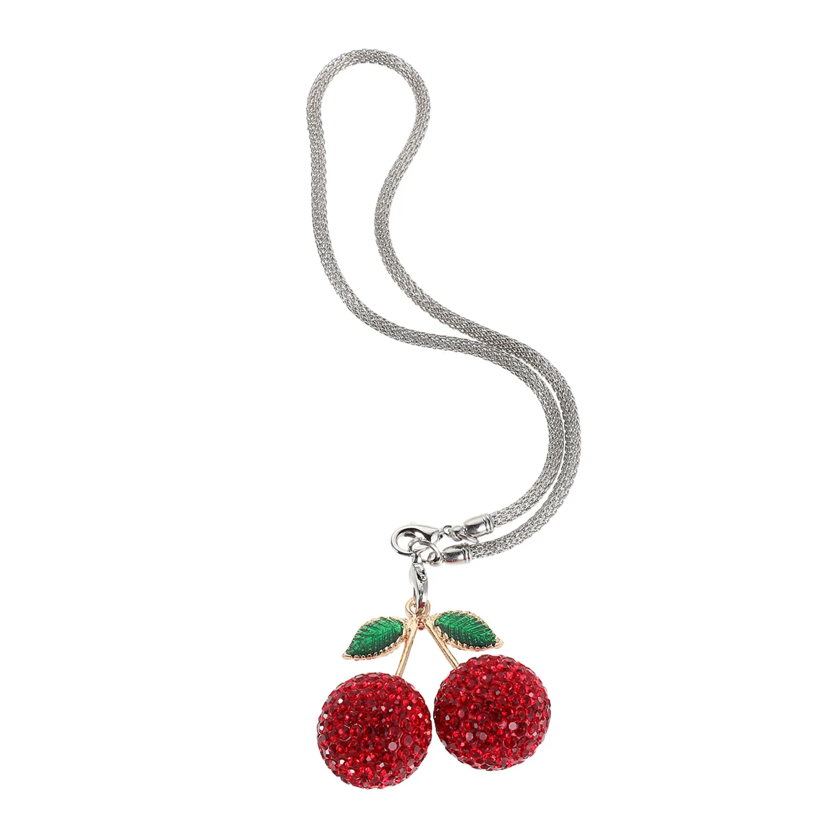 Rhinestone Car Mirror Pendant Charm for Rearview Mirror - Elegant Cherry Shiny Car Interior Hanging Ornament Decor Accessory