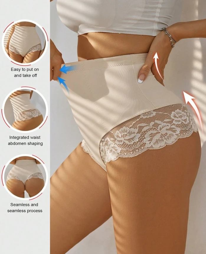 Women's fashionable and casual new style contrasting lace high waisted shapewear pants with abdominal control shapewear pants