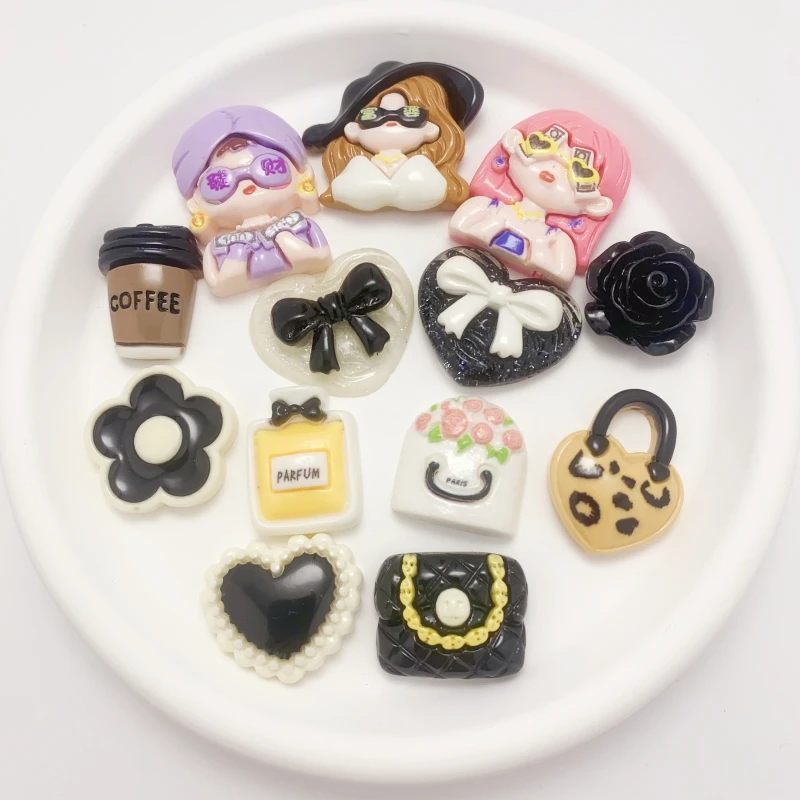 

5/10pcs Black And White Series Flower Perfume Bag Women Flat Back Embellishments Cabochon Scrapbooking New Arrival 2025