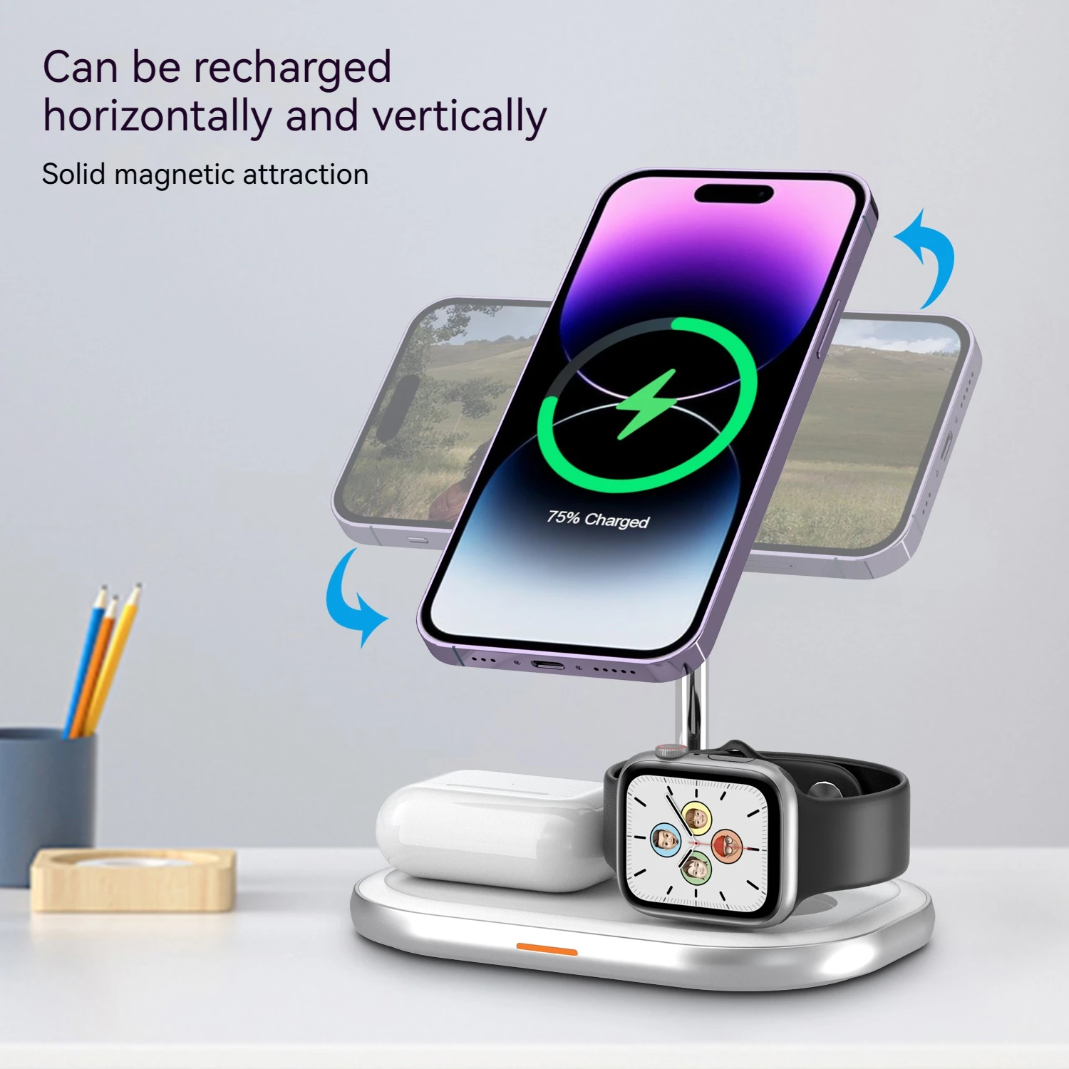 Metal Wirless Chargers for Apple Watch Ultra 9 8 7 6 5 iPhone 12 13 14 15 Pro Airpods Pro 2 3 15W Magntic Charger 3 in 1 Stand