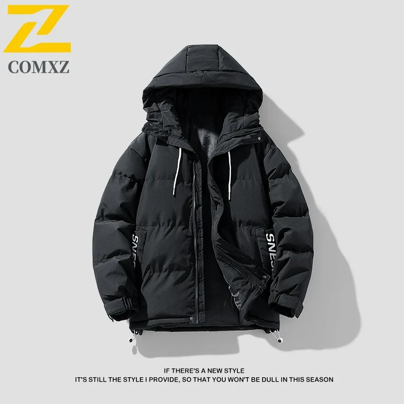 

COMXZ 2025 пара зимняя утолщенная куртка-пуховик с капюшоном в корейском стиле водонепроницаемая ветрозащитная модная однотонная тяжелая куртка