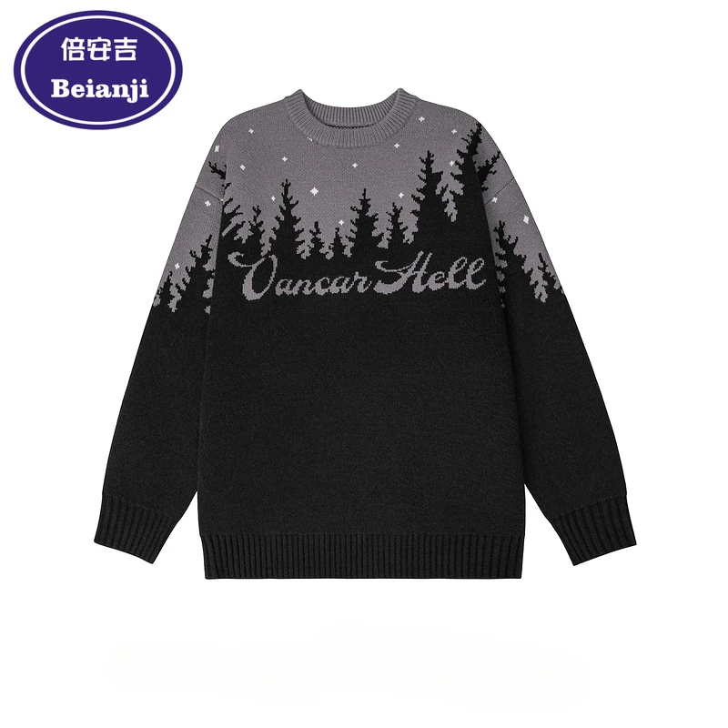 Beianji Christmas wind sweater Retro gradient Christmas tree pullover men's winter atmosphere American loose thickened sweater