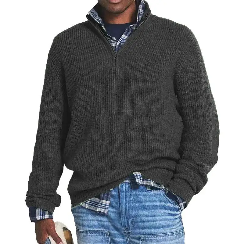 

Men's High Ne Zipper Knitted Sweater Woolen Base Layer Casual Long Sve Moisture ng Hand Hooked A-Line Hem
