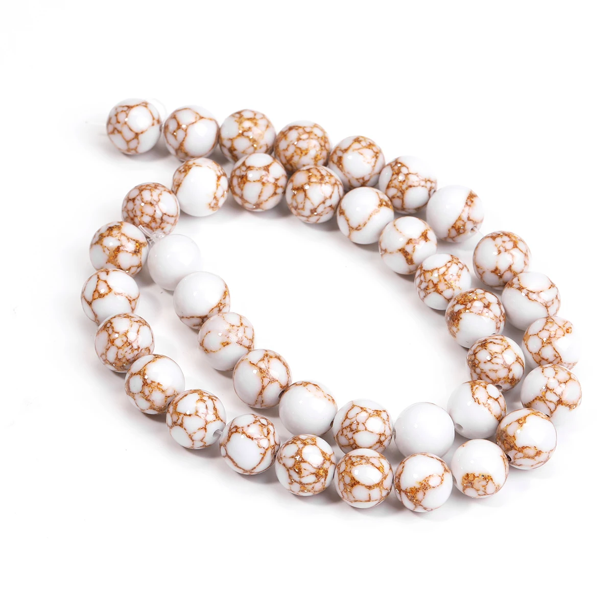 الذهبي شريط الأبيض الفيروز الخرز المستديرة الحجر الطبيعي DIY اليدوية سوار أقراط لصنع المجوهرات 15 ''1 الشريط #2