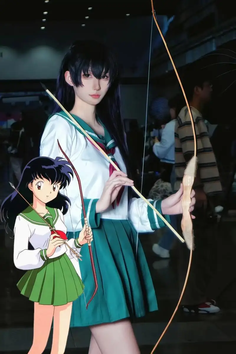 Higurashi Kagome Cosplay Costume Anime Inuyasha Kagome Cosplay Sailor School Girl Uniform Student Skirt Halloween Women Girl Cos view 2