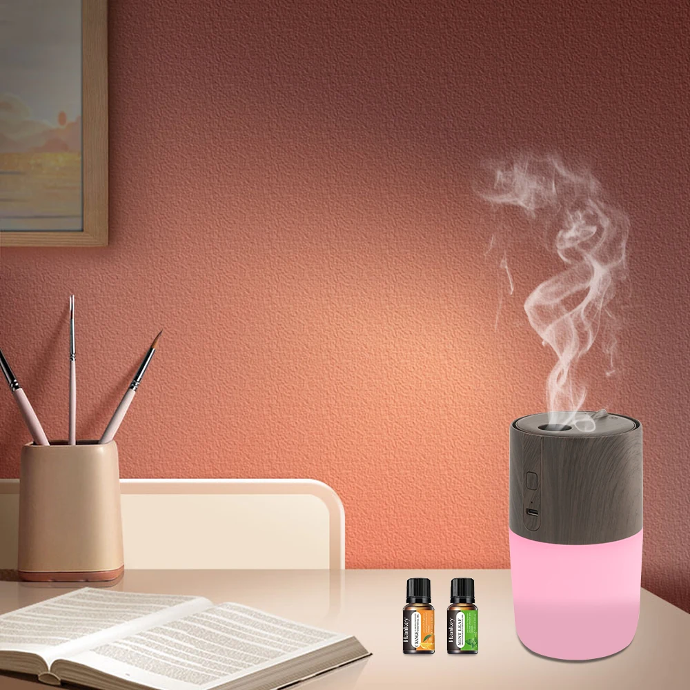 

7-цветный светодиодный диффузор для ароматерапии под дерево, ультразвуковой увлажнитель воздуха и очиститель воздуха на 300 мл с 2 эфирными маслами, идеально подходит для дома