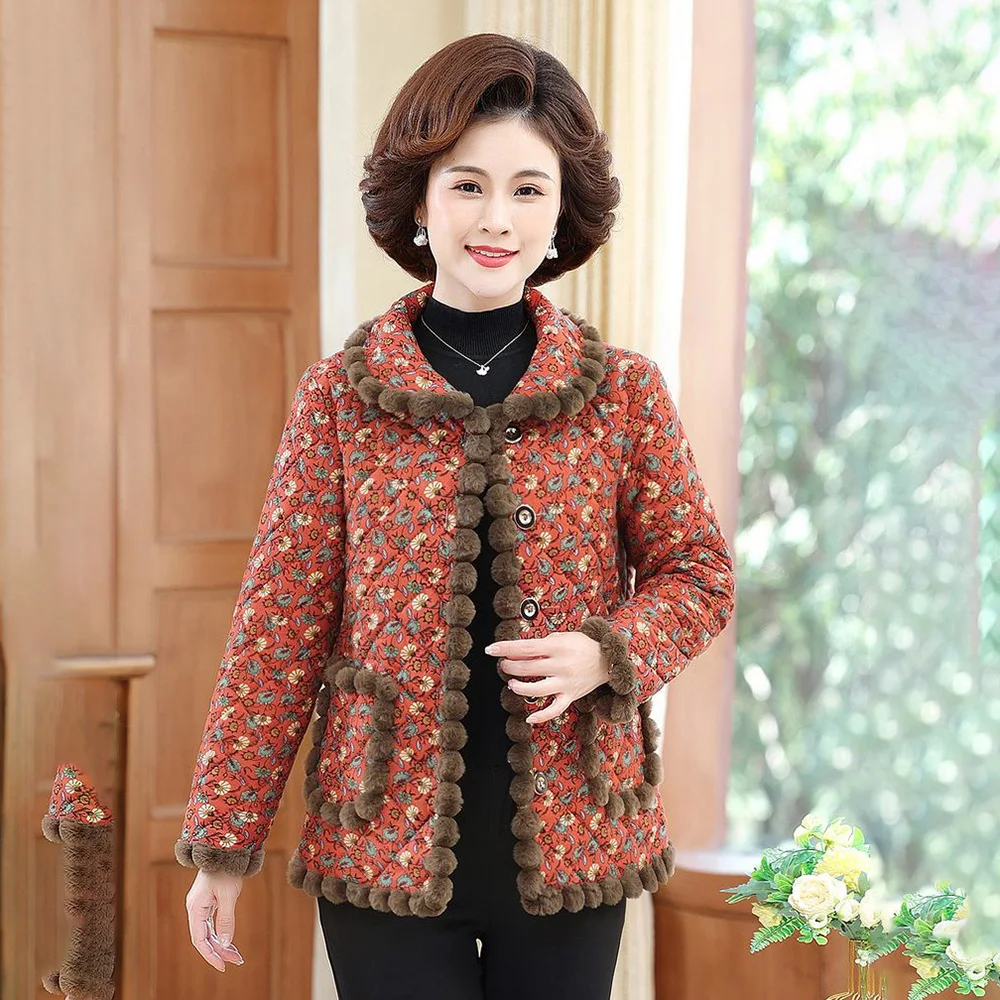 Middle-aged And Elderly Women's New Fleece Cotton-padded Jacket Mother's Winter Clothes Loose Warm And Cold-proof Fashion Coat.