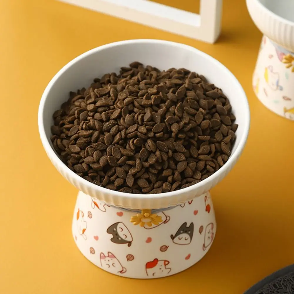 Pet Supplies Ceramic Cat Bowl Cute Creative Pet High Foot Bowl Anti Tipping Non-slip Pet Drinking Feeder Water Container