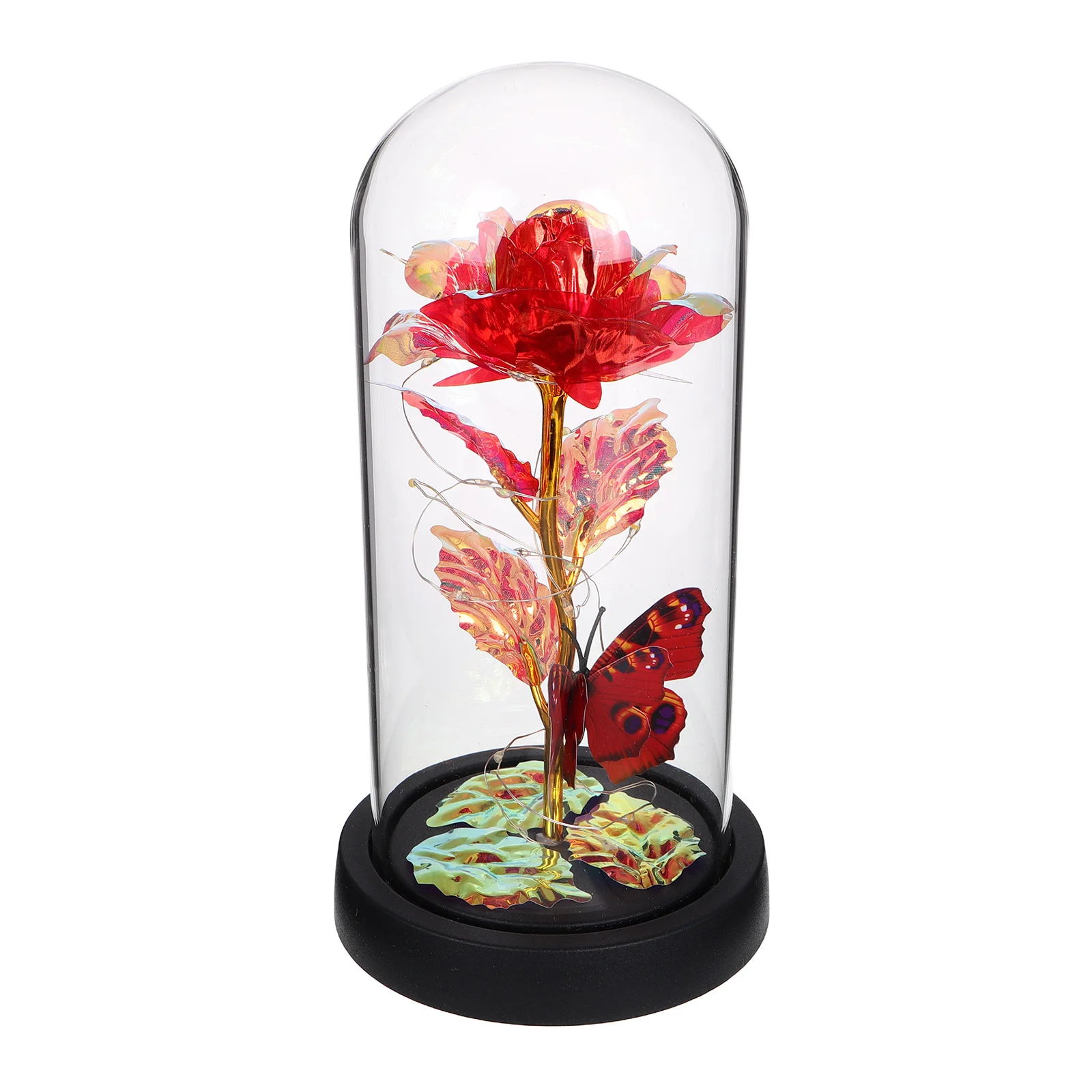 

Simulation Rose Butterfly Glass Dome Night Lamp Eternal Flower Light Up Romantic Valentines Day Present Desktop Decoration