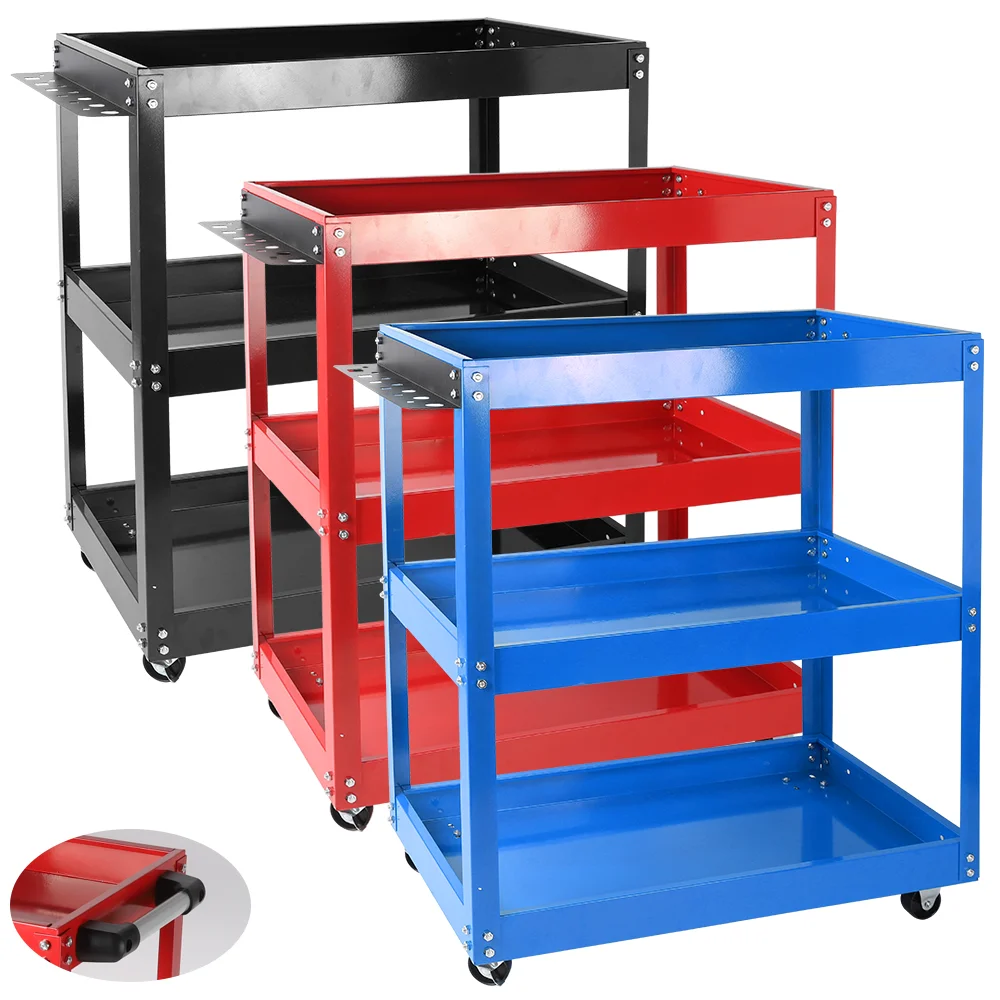 عربة تخزين الأدوات شديدة التحمل مكونة من 3 طبقات مع عجلات - منظم متين للمرآب والورش #2