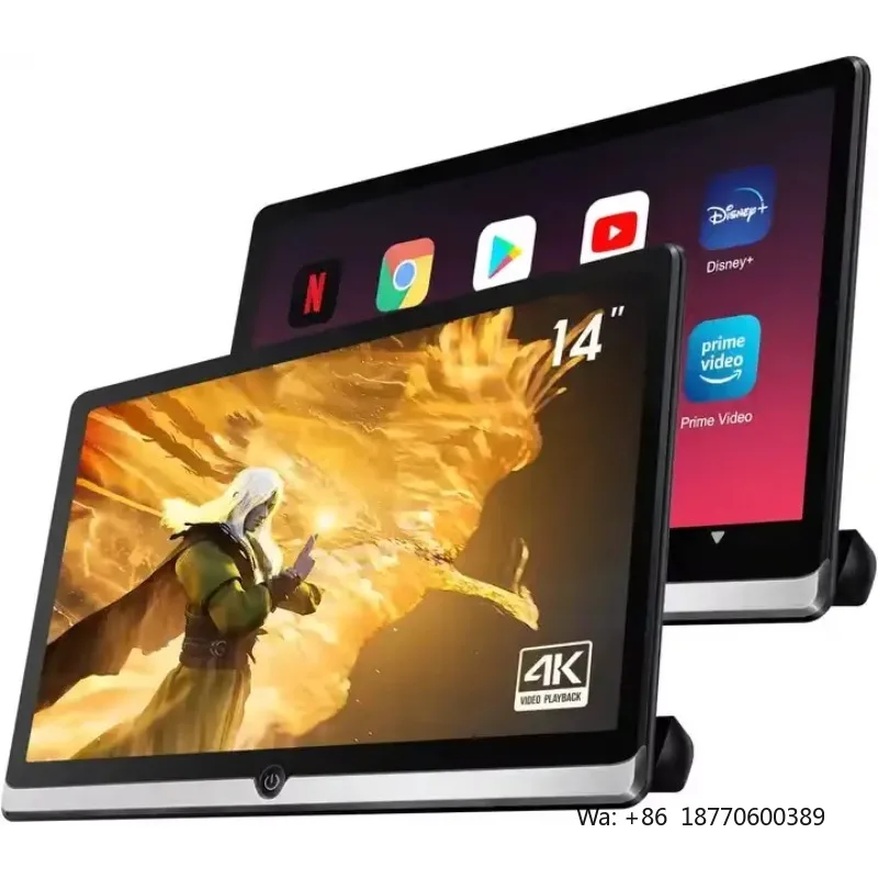 14'' 4K Headrest Monitor Android Rear Seat Entertainment System with 2+32G, 1920*1080P, USB/Wi-Fi/HDMI, Phone Connection