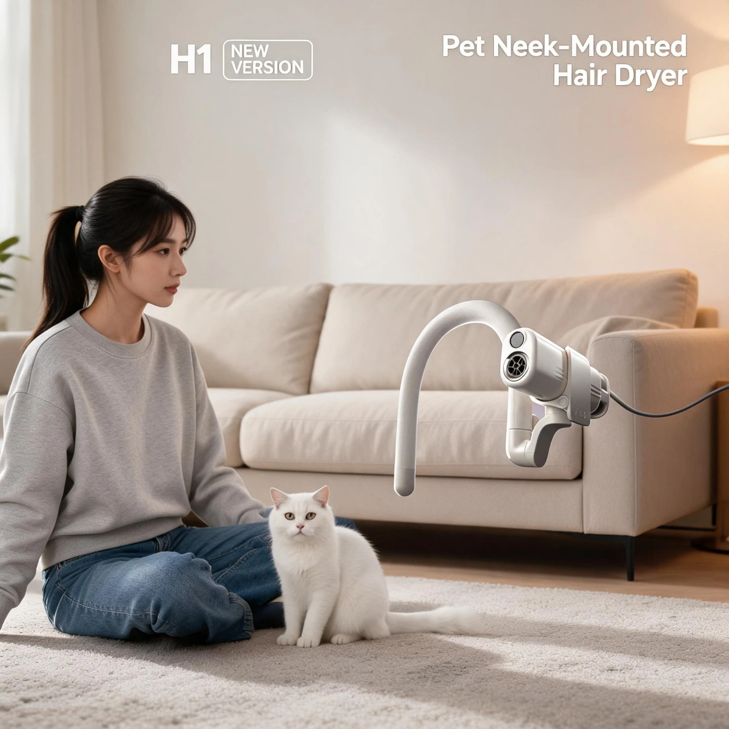 Negative Ion Pet Hair Dryer, Hanging Neck Blower for Dog Cat Grooming, Quick Drying & Fur Fluffing Machine After Bath
