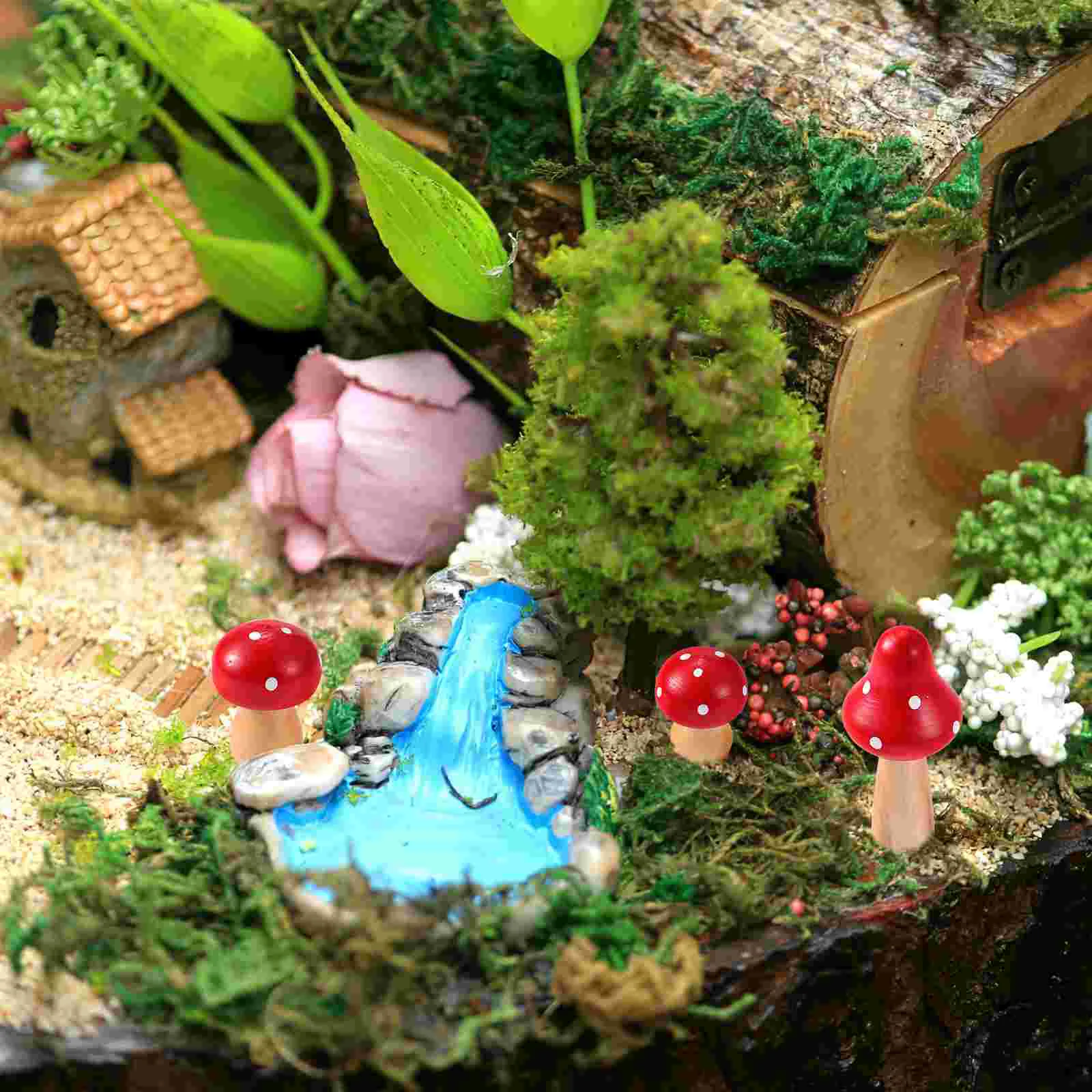 6 Pcs Simulated Wooden Mushroom Gnome Decorations Home Decorate Micro Landscape Garden Moss Table Decorative