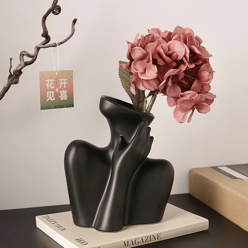 

Creative Ceramic Vase, Human Body Art Flower Vase, Black and White Vase, Living Room Flowerpot, Home Decoration Accessories