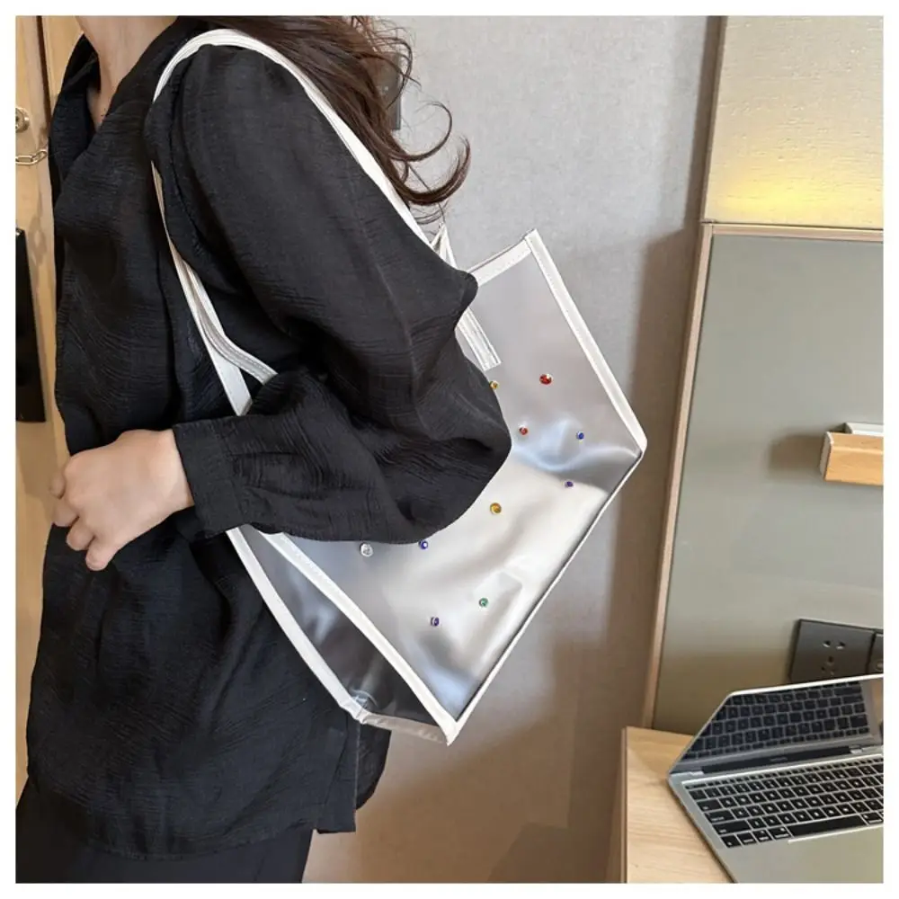 2pcs/set Large Capacity Transparent Shoulder Bag New PVC Fashion Beach Tote Bag Solid Color Jelly Pack Daily Shoulder Bag
