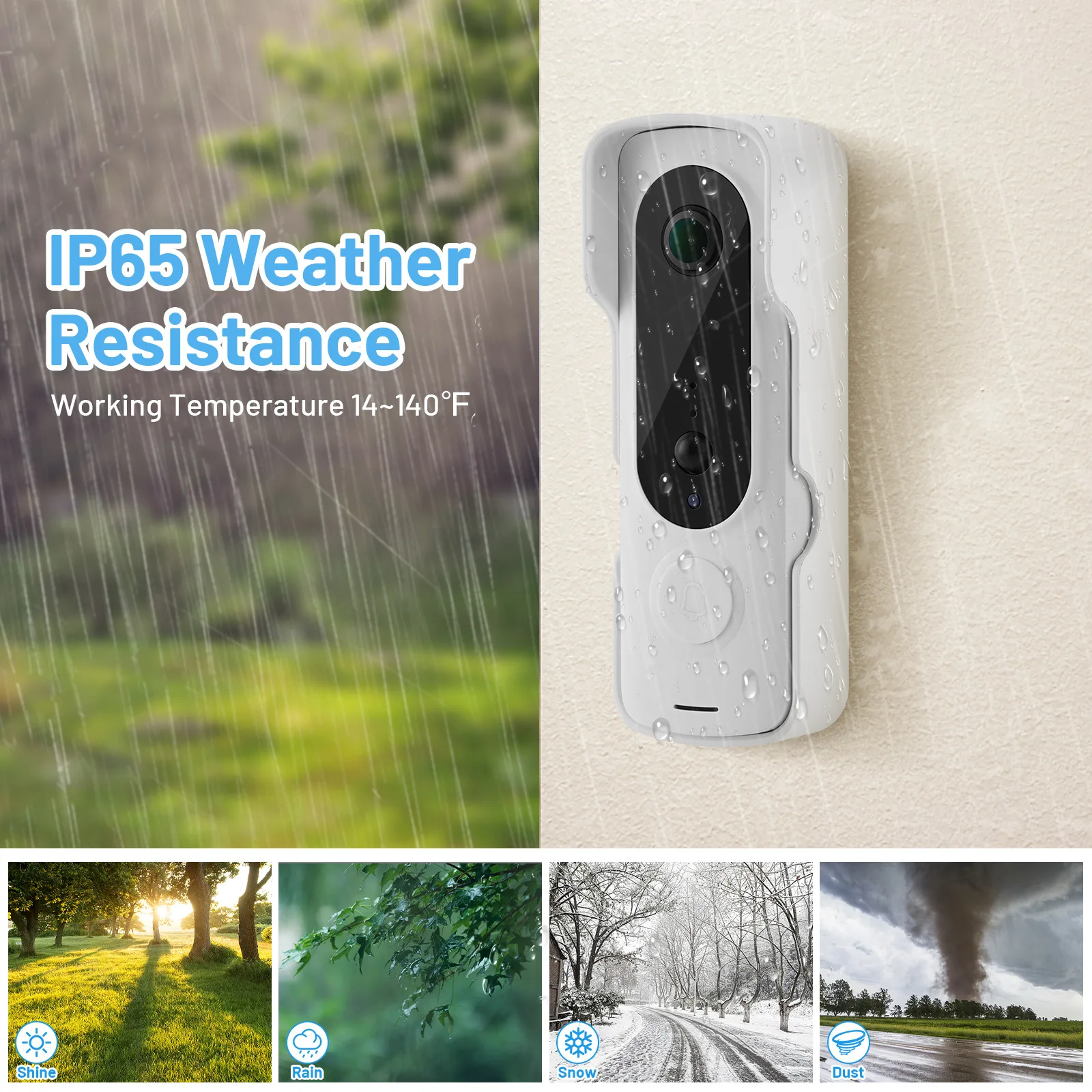 Video Doorbell 2.4G WIFI 1080P HD Wide-angle Lens Two-way Audio AI Identifying Humans Smart Capture Images Infrared Night Vision