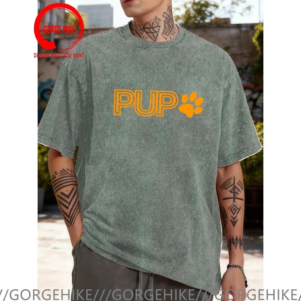 Vintage Washed Cotton T-Shirt Funny Designer PUP Play Puppy Play T Shirt Men Fashion Trendy Casual Clothing Stylish Tops Tees