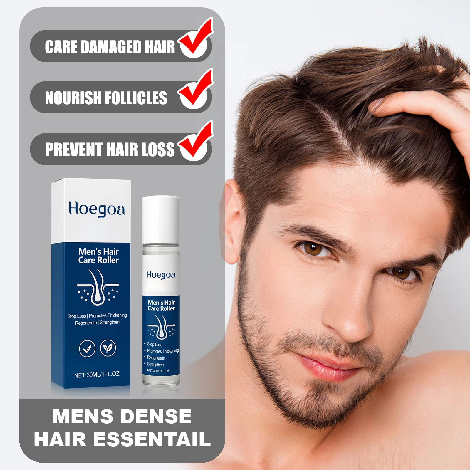 

HOEGOA Mens Dense Hair Essentail Roller-Ball Design Precise Nourish Damaged Hair Roots Scalp Stimulate Follicles Promote Growth