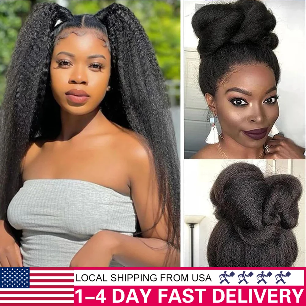 360 Lace Front Wigs Human Hair Pre Plucked Kinky Straight Human Hair Wig with Baby Hair Glueless 180% Density 10A Mongolian Wigs