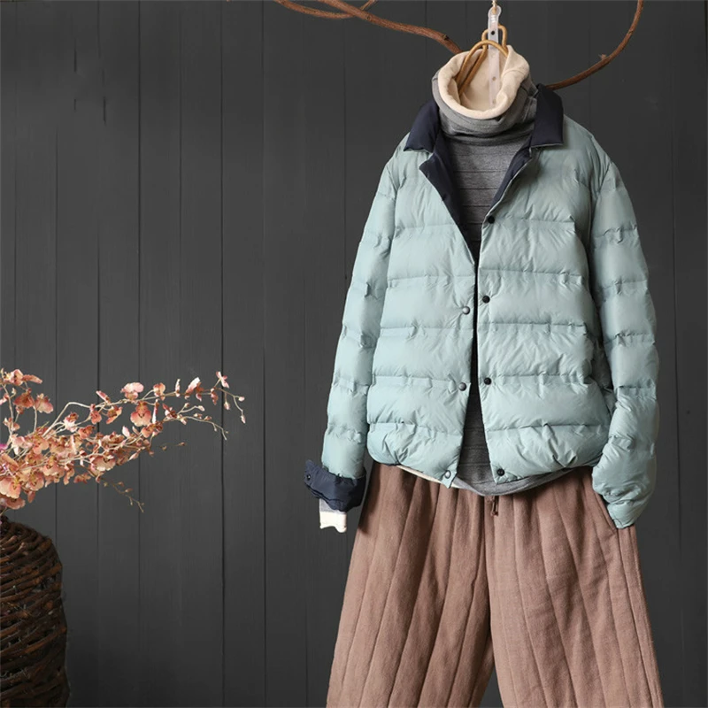 Herbst Winter Reversible Unten Mantel Frauen Warme Licht Dünne Weiße Ente Unten Jacke Parkas Weibliche Einreiher Puffer Outwears