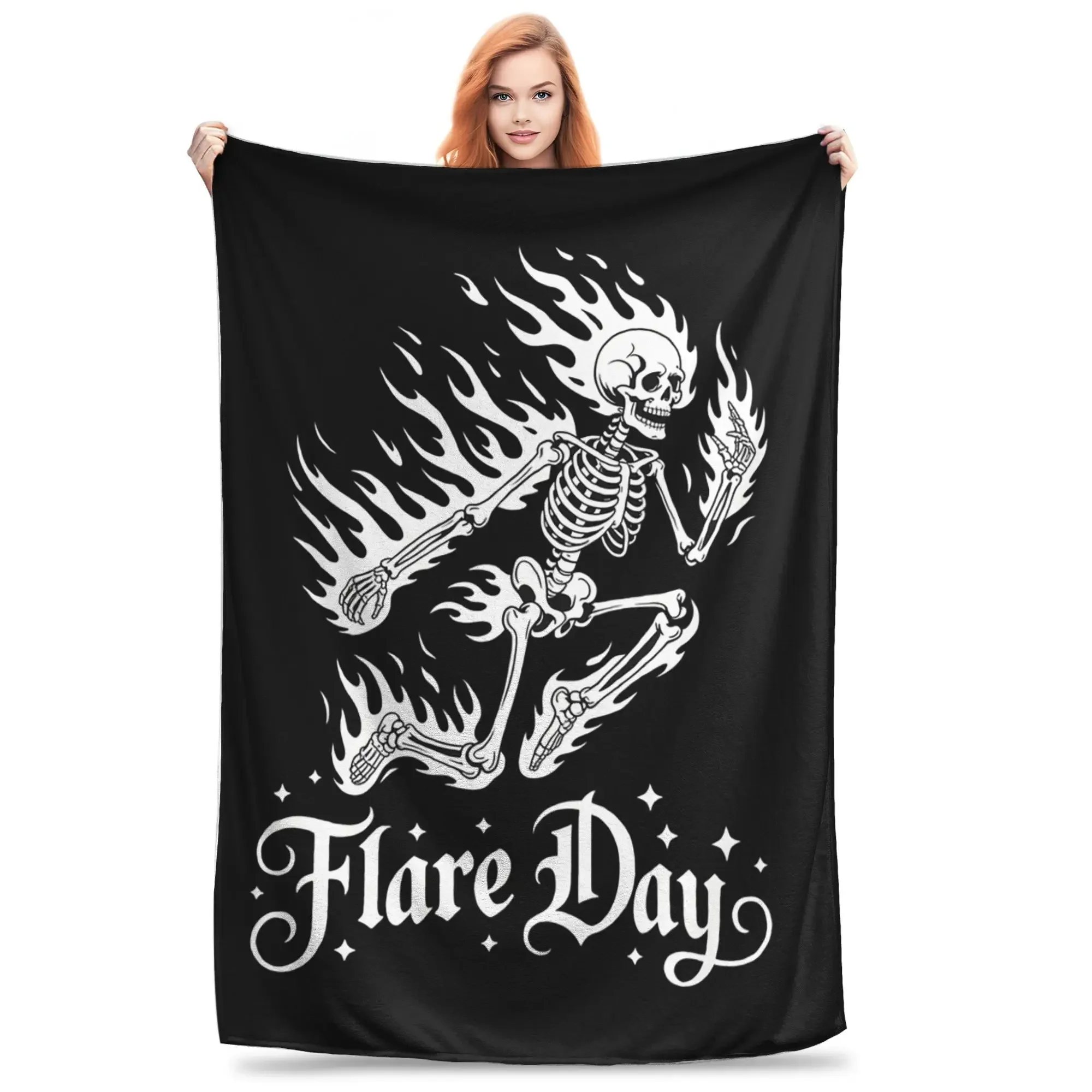 Halloween Skeleton Flare Day Fibromyalgia Endometriosis Blanket Lightweight Fleece Sofa Throw Blanket for Home Bedroom