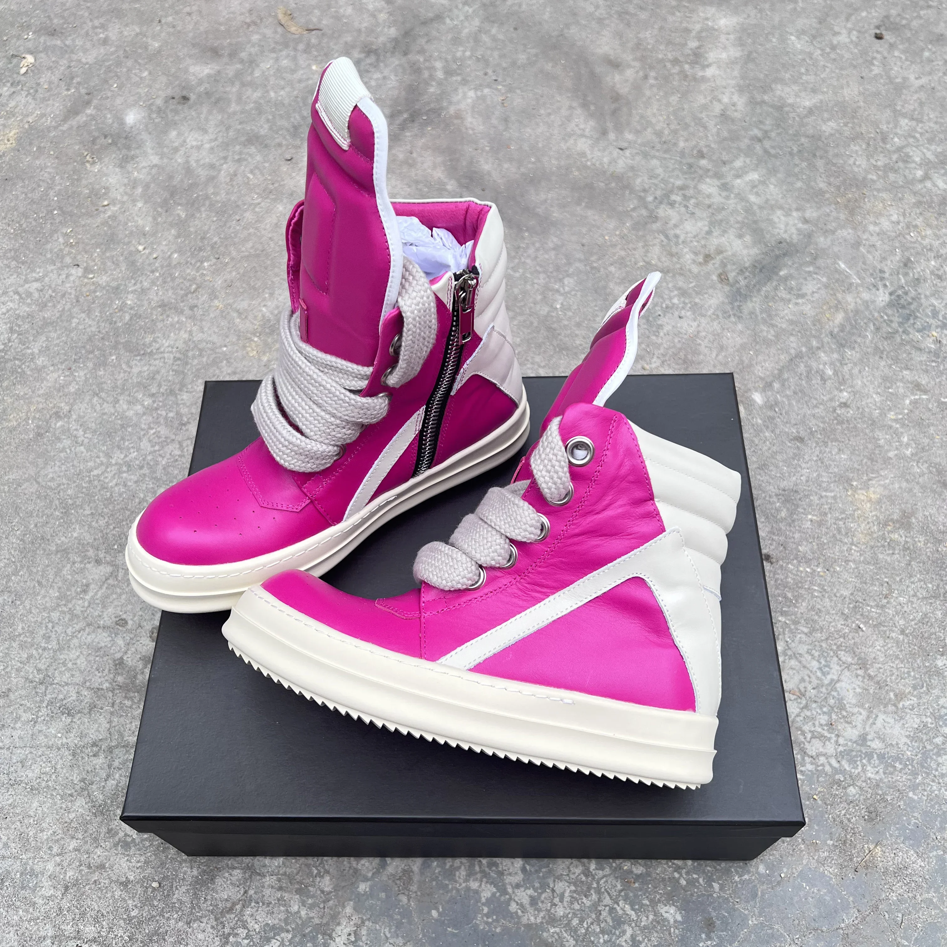 Brand Casual Women Shoe Leather Jumbo Lace Up Roman Men Sneaker Pink Zip Geobasket Designer High Top Quality Flat Ankle Boot