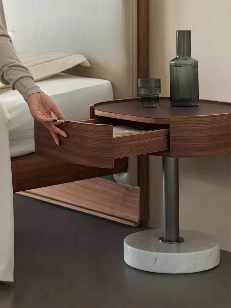 

Solid wood round master bedroom bedside cabinet, marble storage multi-function 2025 ideas