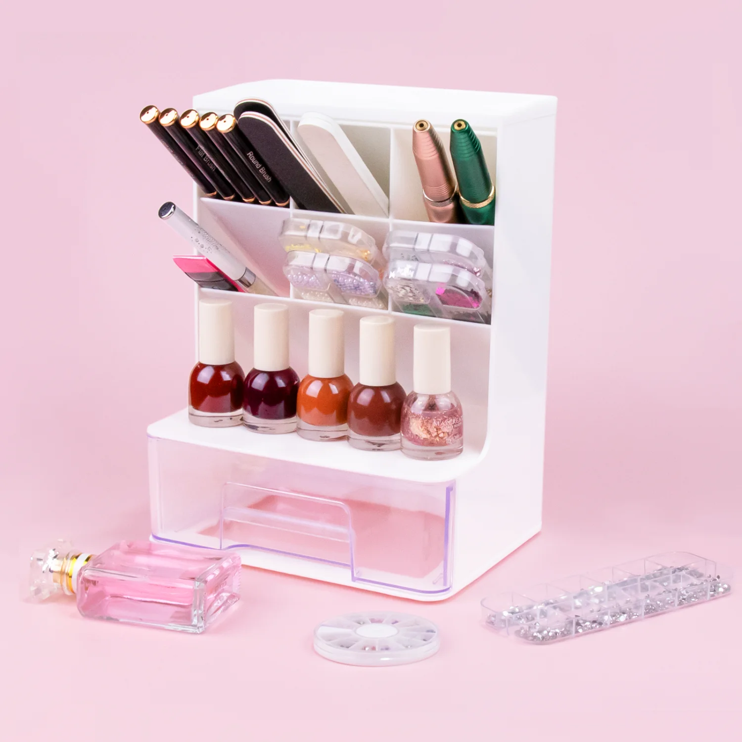

Ящик для хранения маникюрных ящиков, съемный и моющийся лак для ногтей, кисточка для макияжа, настольный держатель для ручек, стеллаж для хранения офисных канцелярских принадлежностей