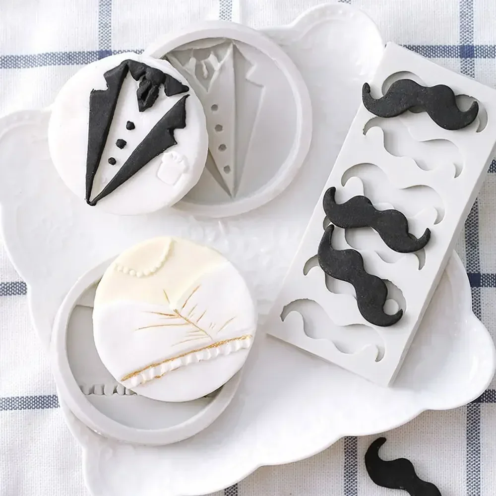 1PC DIY Men Ladies Party Dress Mustache Silicone Cake Mold Chocolate Fondant Cookie Mould Kitchen Cake Baking Decorating Tools