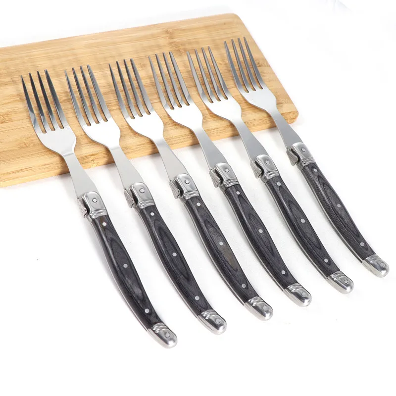 

4/6/8/10pcs Luxury Laguiole Steak Knife Dinner Fork set Long Wood Handle Wood Cutlery Tableware Dinner Accessories Grey Handle
