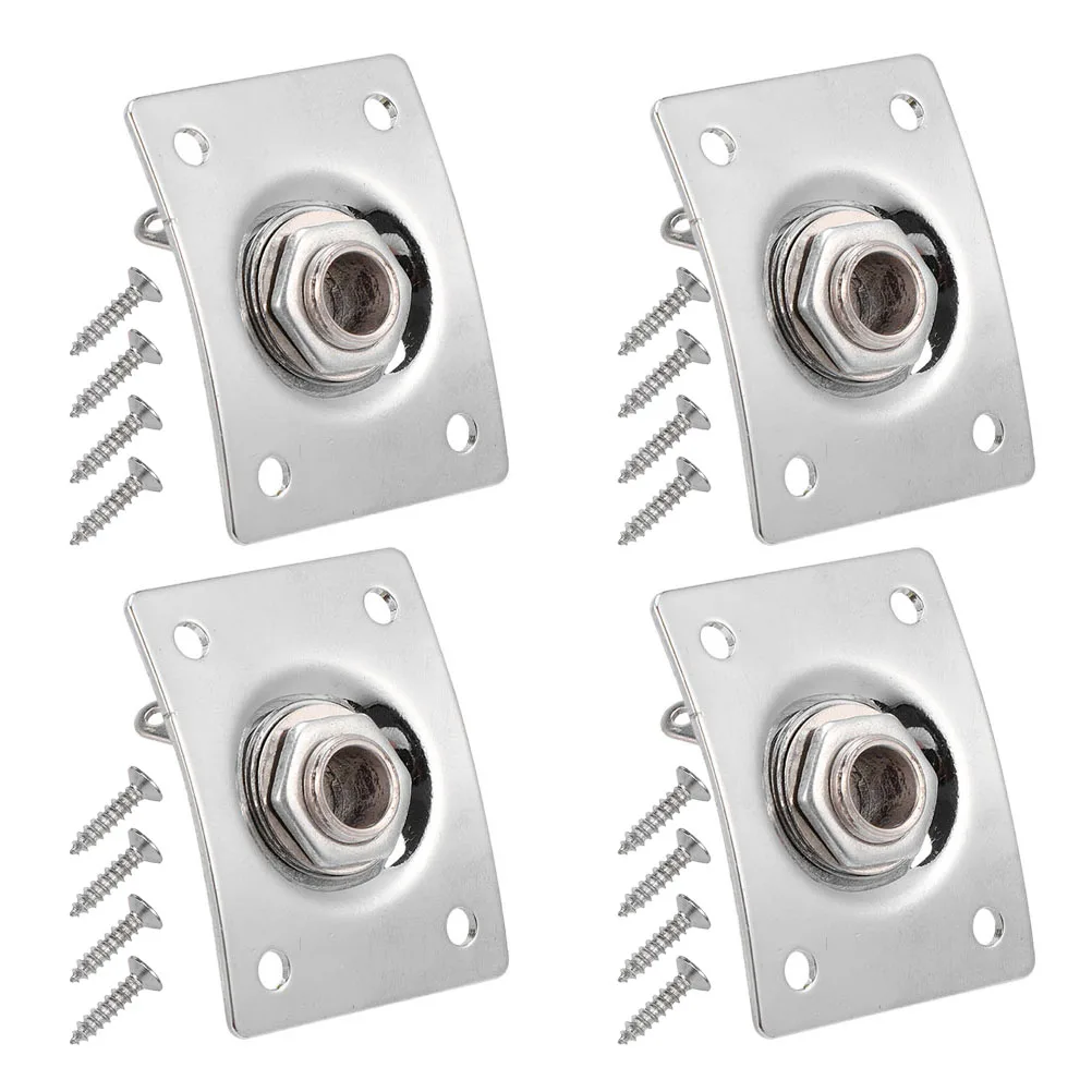 

4 Pcs Electric Guitar Input Jack Plate Socket for Accessories Silver Stainless Steel