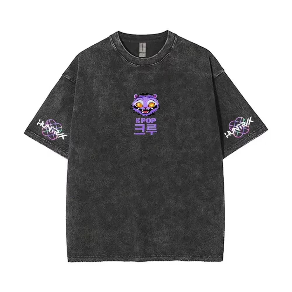 25 حار أنيمي هنتركس K-pop الملابس غسلها تي شيرت الرجال والنساء الشارع الشهير الهيب هوب تيز قمة مطبوعة موضة قصيرة الأكمام