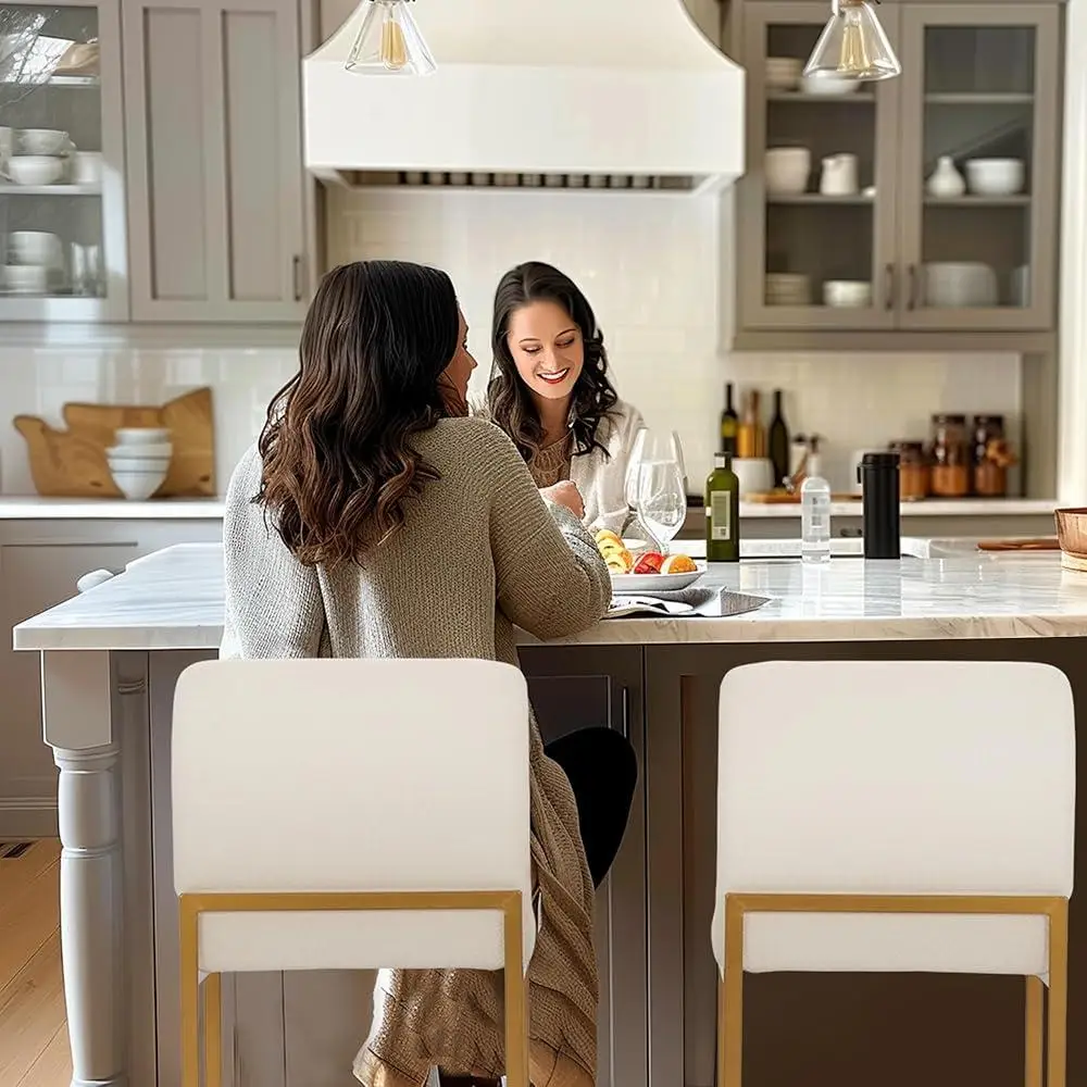 Elegant Bar Stools Set of 4 with Back Height 24 inch Comfortable PU Leather Kitchen Dining Non-Slip Gold Metal Frame