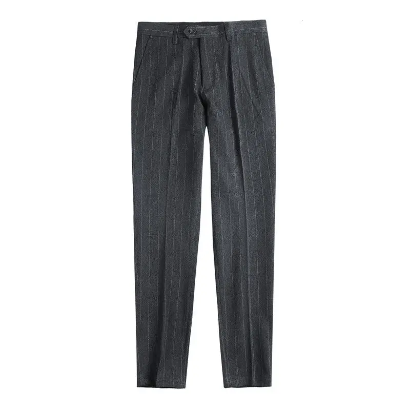 2022 Spring New Men\'s Striped Trousers Stretch Feet Casual Pants Dark Gray High-quality Formal Suit Pants Pantalones Hombre