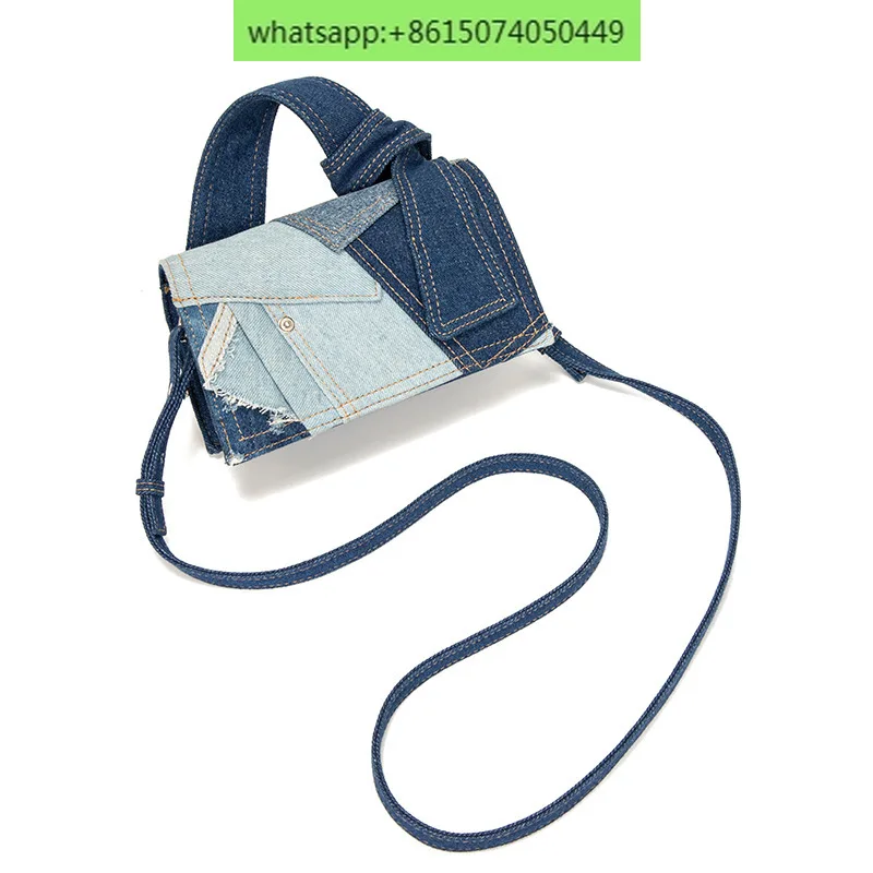 Color blocking shoulder bag, denim color blocking bag, handbag, commuting women's crossbody bag