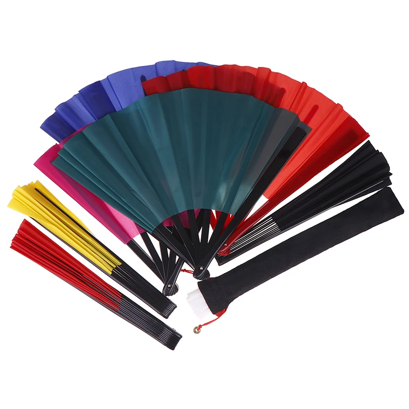 Chinese Martial Arts Kung Fu Fan Tai Chi Dance Fan Plastic Stage Performance Folding Fan Solid Color Fan Photo Prop