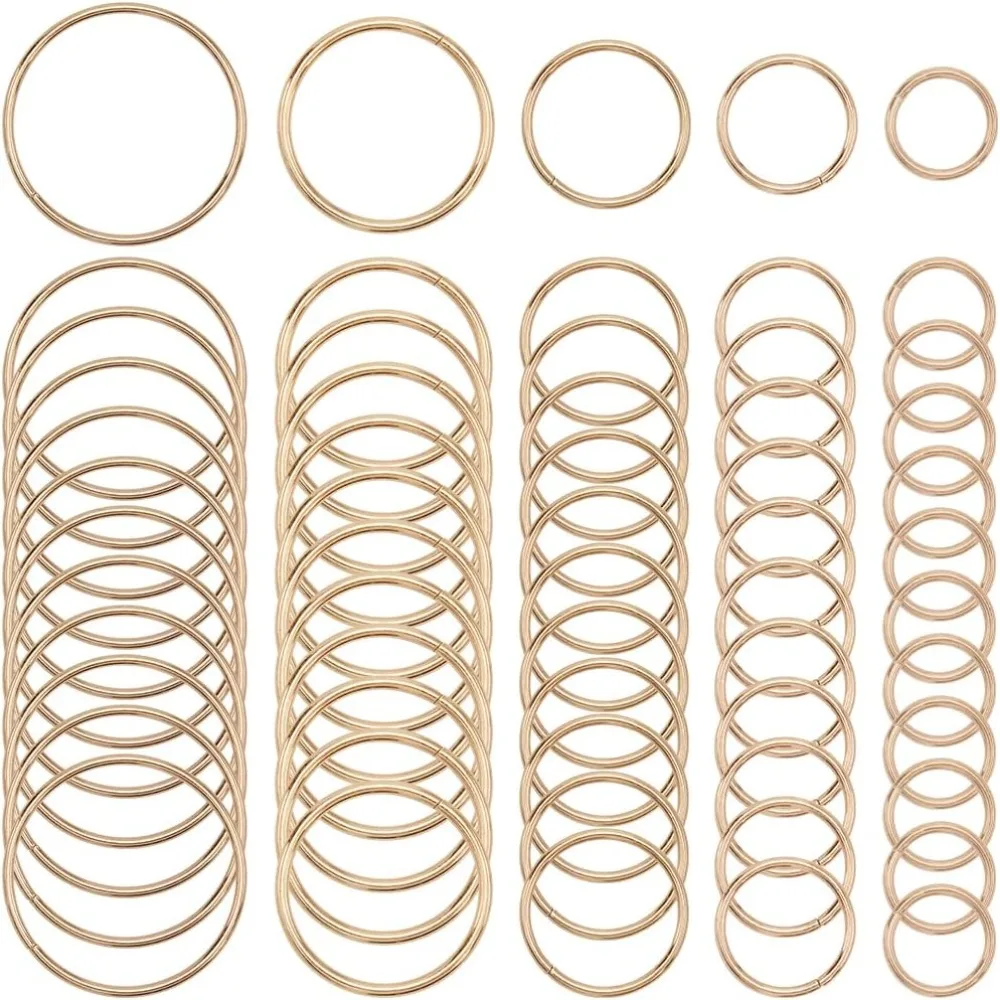 

60Pcs 15mm 20mm 25mm 32mm 38mm Gold O Ring Buckle Round Key Ring Multi Purpose Spring Iron Jumpring Bulk for Hardware Bags
