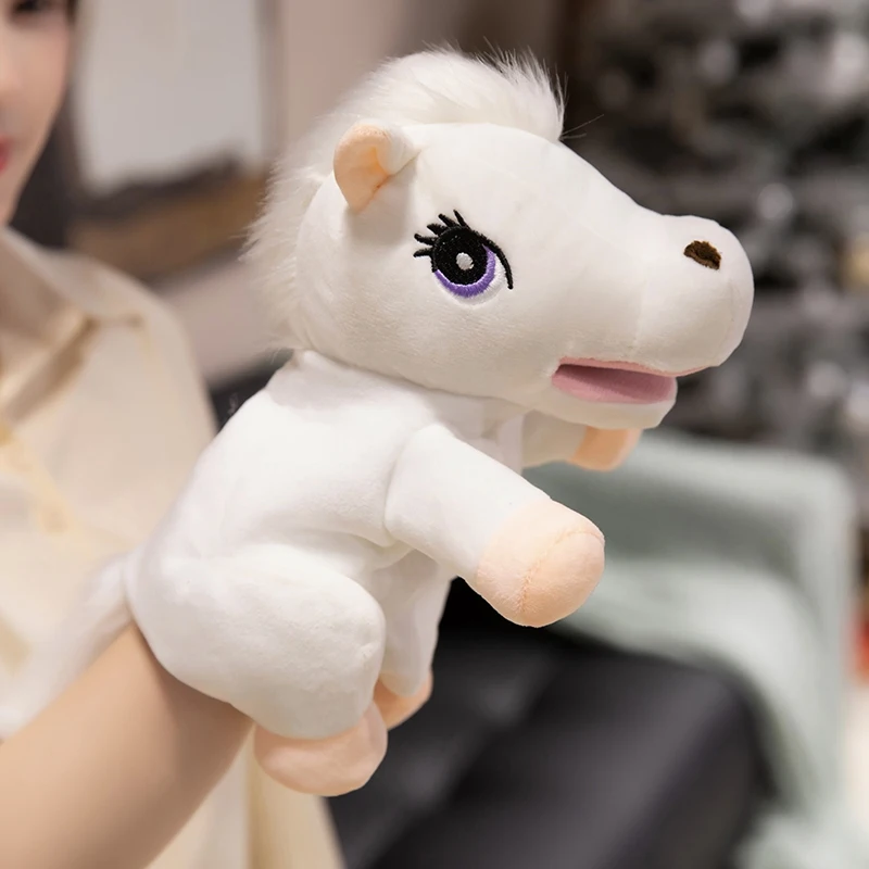 Marionnettes à main en peluche d'animaux pour enfants, jouet doux et mignon en forme de grand loup gris, poupées de jeu, cadeau pour enfants