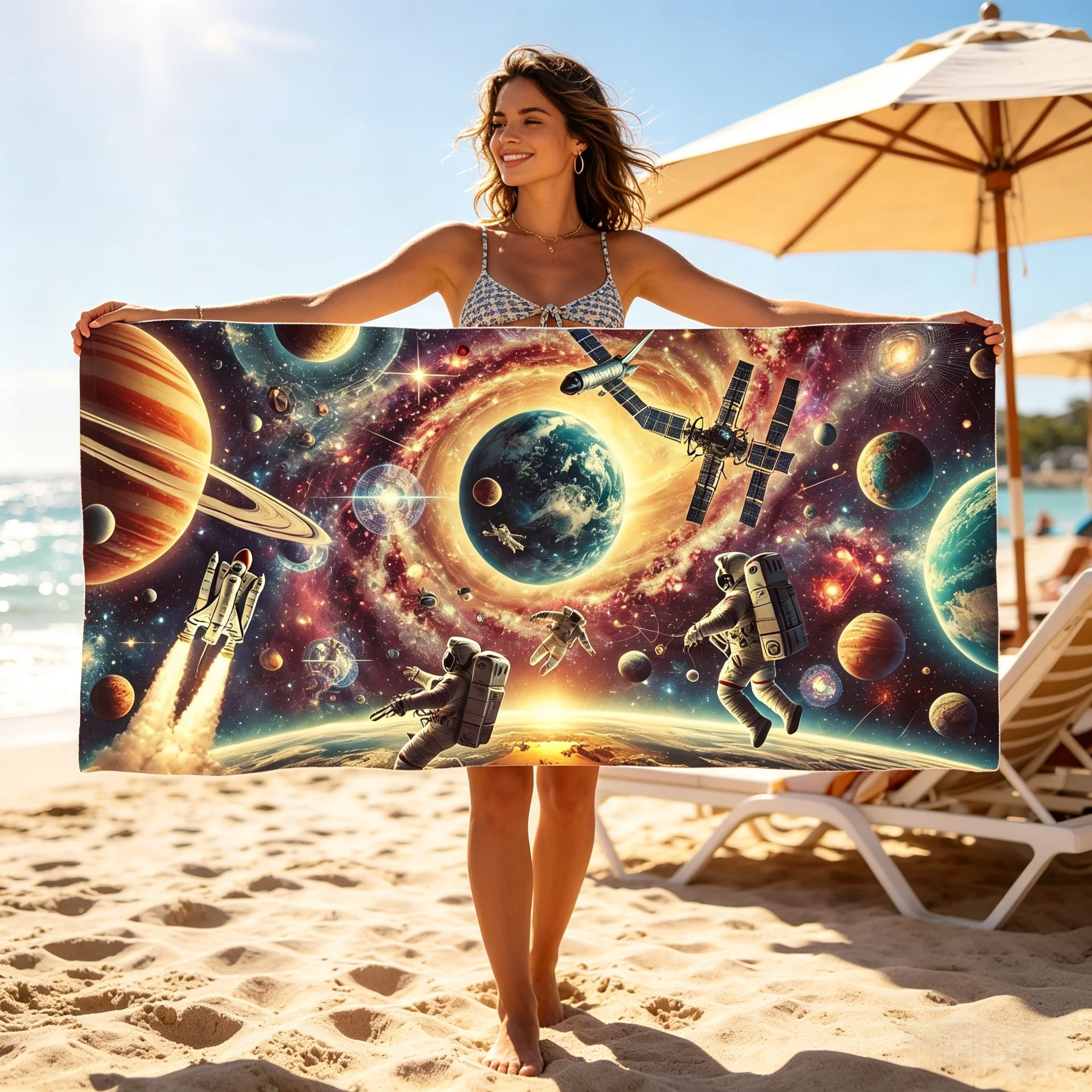 Galaxy Space Beach Towel Soft Lightweight for Swimming Surfing Diving Camping Beach Vacation Travel Essential Multi Size