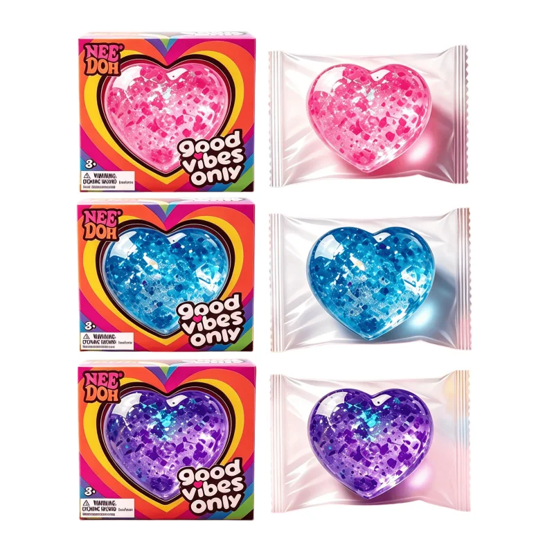 Needoh Style Heart Shaped Stress Reliever Super Soft Squishy Gel with Uplifting Vibes Sensory Fidget Gadget for Anxiety Relief