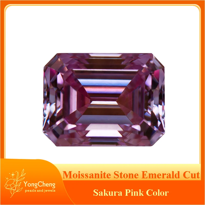 Pedra moissanite sakura cor rosa corte esmeralda laboratório cultivado diamante encantos anel colar brincos materiais principais certificado gra