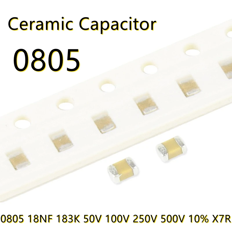 50ชิ้น0805 SMD 18NF 183K 50V 100V 250V 500V 10% X7R ตัวเก็บประจุเซรามิกชิป2012 IC