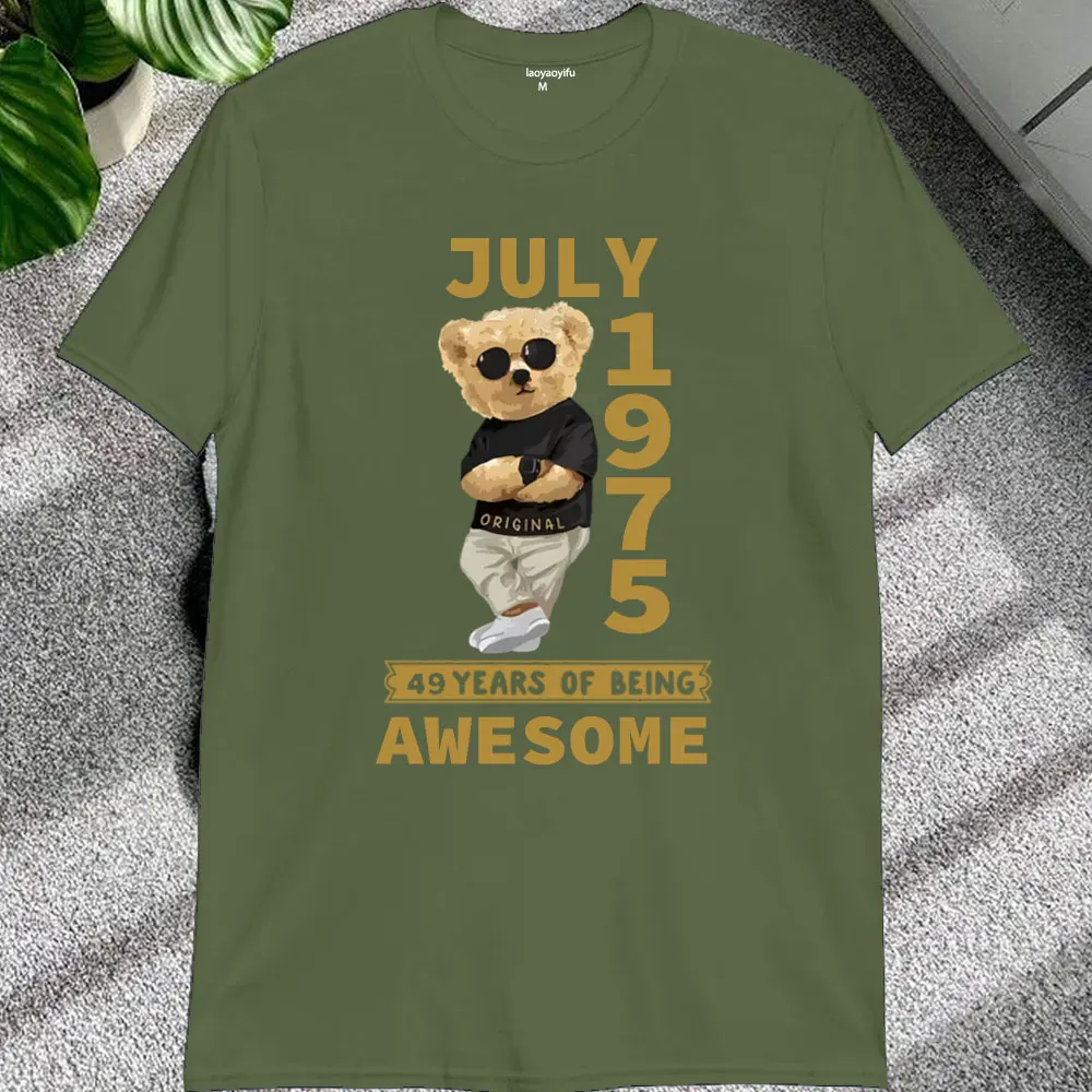 Classic Vintage 1975 Tshirt Men Shirt Limited Edition Teddy Bear Print Birthday Cotton Tee 50 Years Old 7-12 Months Gift Tops