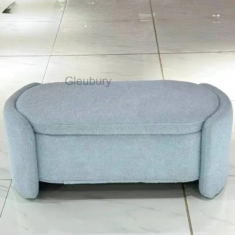 Pouf/Banc Moderne en Velours Blanc de Luxe pour Couloir, Mignon, avec Rangement, Idéal Maquillage, Unique, Pouf de Salon Moderne, Meuble Gain de Place